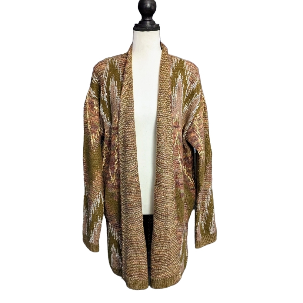 Lucky Brand Aztec Lurex Wool Blend Cardigan XL - Picture 3 of 15